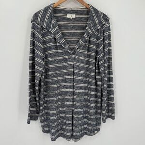Lou & Grey Striped Hoodie Tunic Top Blue White Soft‎ Knit Women XL Relaxed Fit